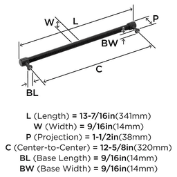 320mm Fairlane Cabinet Pull, Black Leather/Matte Black Alt 1 - Image