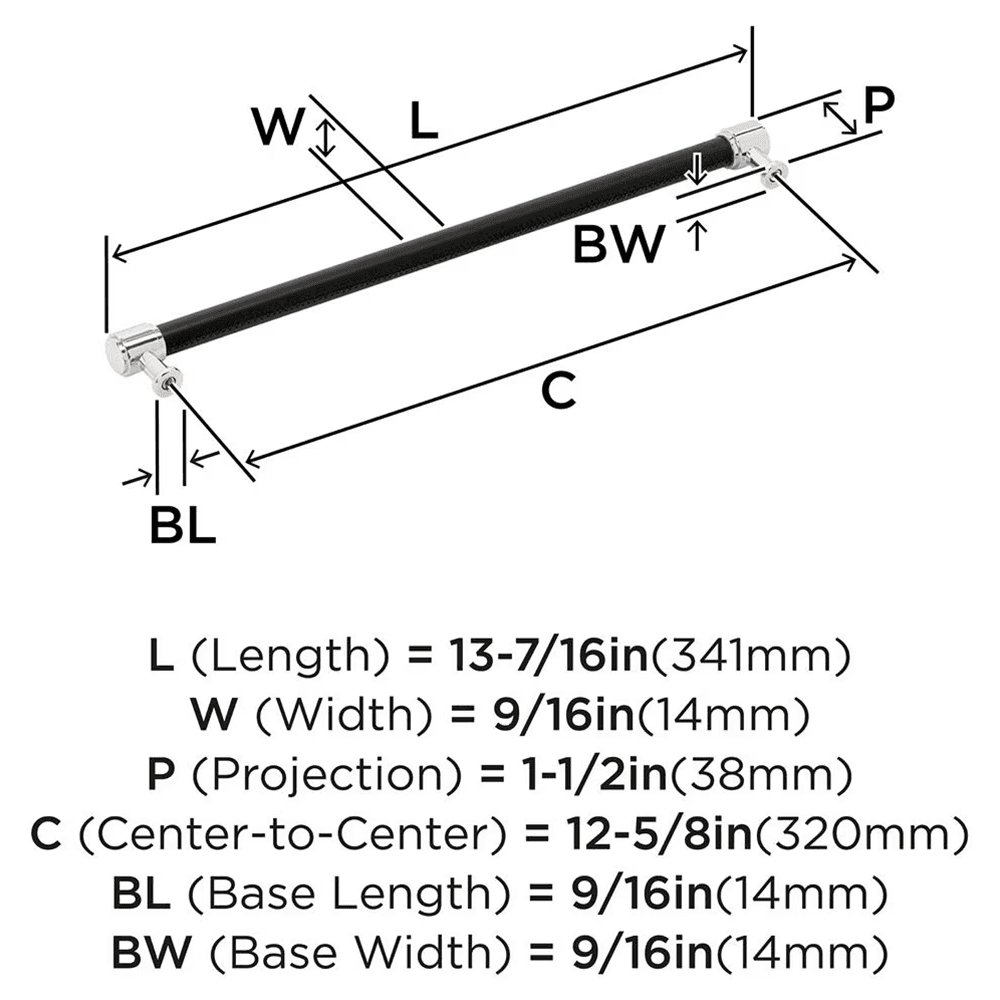 320mm Fairlane Cabinet Pull, Black Leather/Polished Nickel Alt 1 - Image