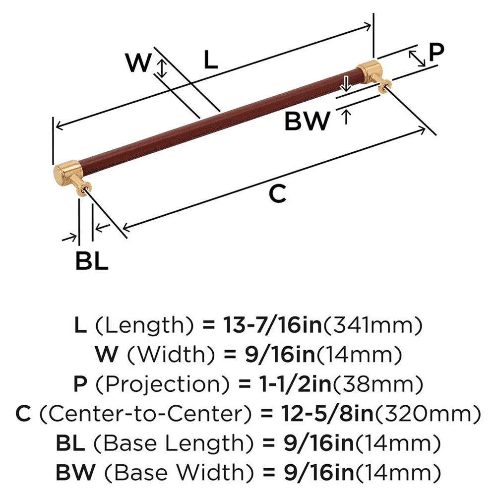 320mm Fairlane Cabinet Pull, Brown Leather/Champagne Bronze Alt 1 - Image