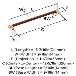 320mm Fairlane Cabinet Pull, Brown Leather/Champagne Bronze Alt 1 - Image