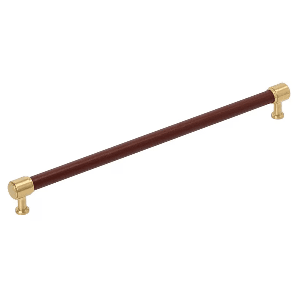 320mm Fairlane Cabinet Pull, Brown Leather/Champagne Bronze Main - Image