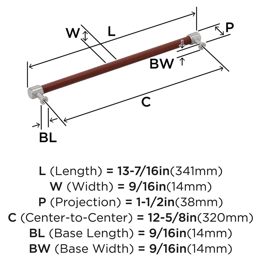 320mm Fairlane Cabinet Pull, Brown Leather/Satin Nickel Alt 1 - Image