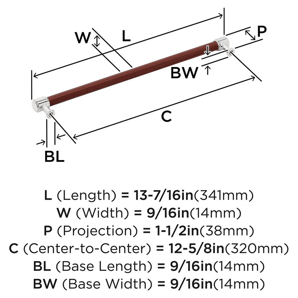 320mm Fairlane Cabinet Pull, Brown Leather/Polished Nickel Alt 1 - Image