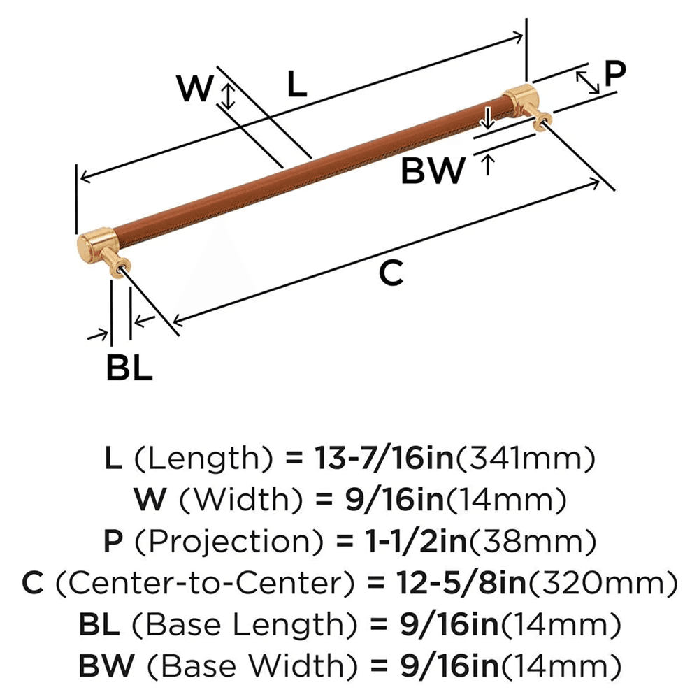 320mm Fairlane Cabinet Pull, Cognac Leather/Champagne Bronze Alt 1 - Image
