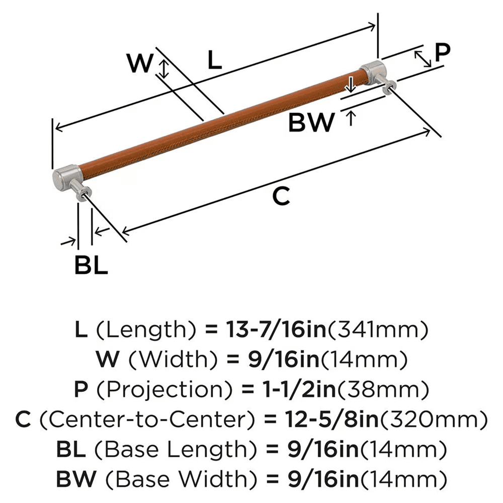 320mm Fairlane Cabinet Pull, Cognac Leather/Satin Nickel Alt 1 - Image