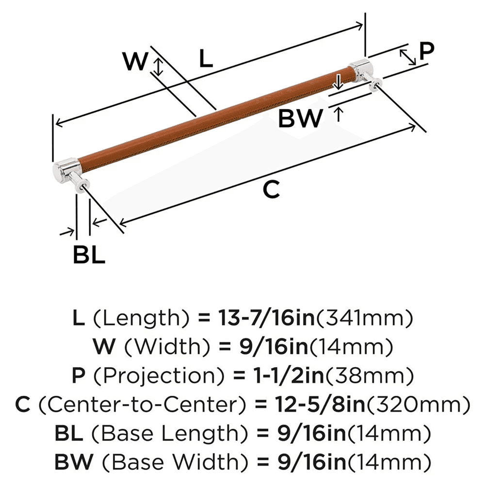 320mm Fairlane Cabinet Pull, Cognac Leather/Polished Nickel Alt 1 - Image