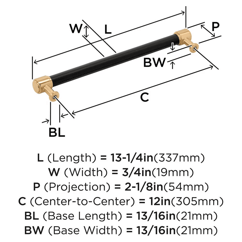 305mm Fairlane Appliance Pull, Black Leather/Champagne Bronze Alt 1 - Image