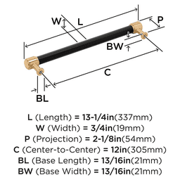 305mm Fairlane Appliance Pull, Black Leather/Champagne Bronze Alt 1 - Image