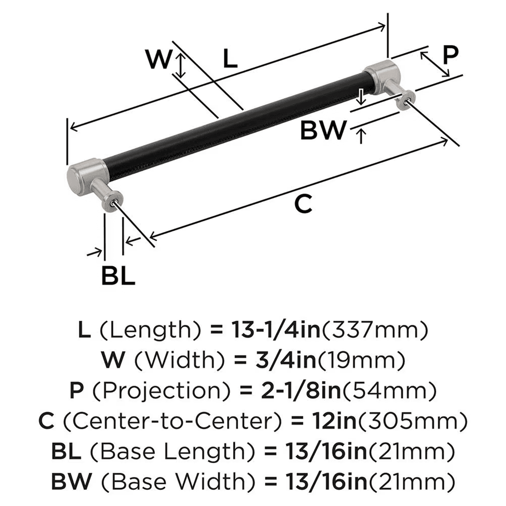 305mm Fairlane Appliance Pull, Black Leather/Satin Nickel Alt 1 - Image
