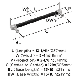 305mm Fairlane Appliance Pull, Black Leather/Satin Nickel Alt 1 - Image