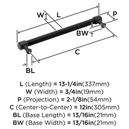 305mm Fairlane Appliance Pull, Black Leather/Matte Black Alt 1 - Image