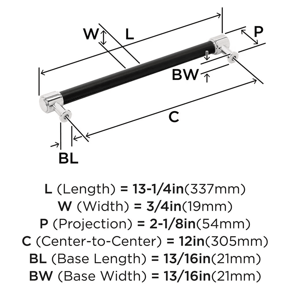 305mm Fairlane Appliance Pull, Black Leather/Polished Nickel Alt 1 - Image