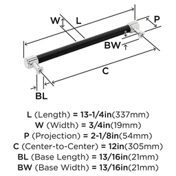 305mm Fairlane Appliance Pull, Black Leather/Polished Nickel Alt 1 - Image