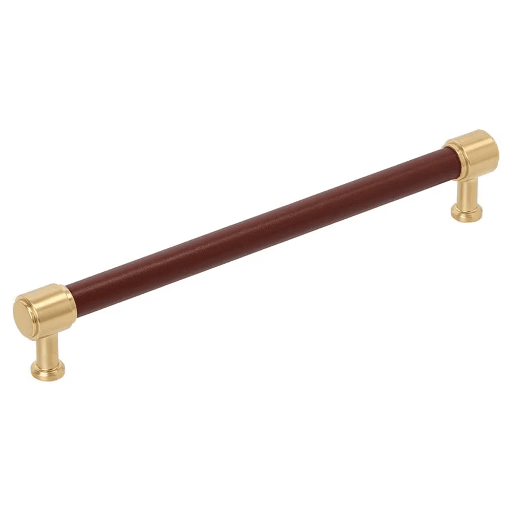 305mm Fairlane Appliance Pull, Brown Leather/Champagne Bronze Main - Image