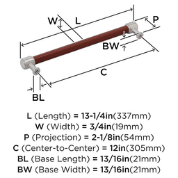 305mm Fairlane Appliance Pull, Brown Leather/Satin Nickel Alt 1 - Image