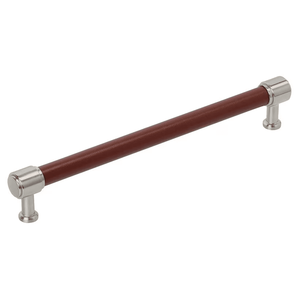 305mm Fairlane Appliance Pull, Brown Leather/Satin Nickel Main - Image