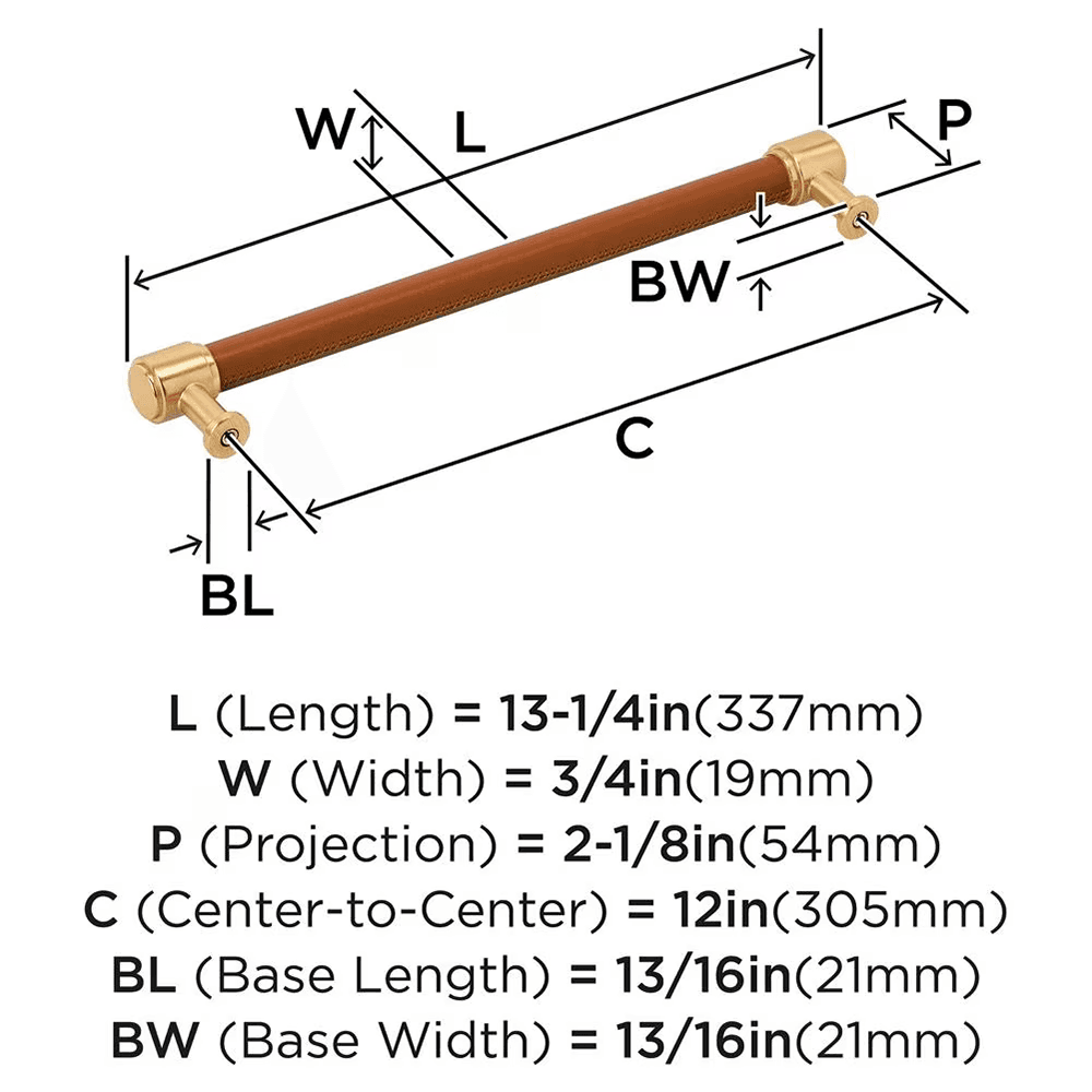 305mm Fairlane Appliance Pull, Cognac Leather/Champagne Bronze Alt 1 - Image