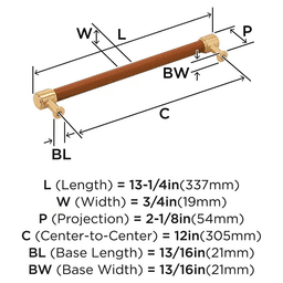 305mm Fairlane Appliance Pull, Cognac Leather/Champagne Bronze Alt 1 - Image