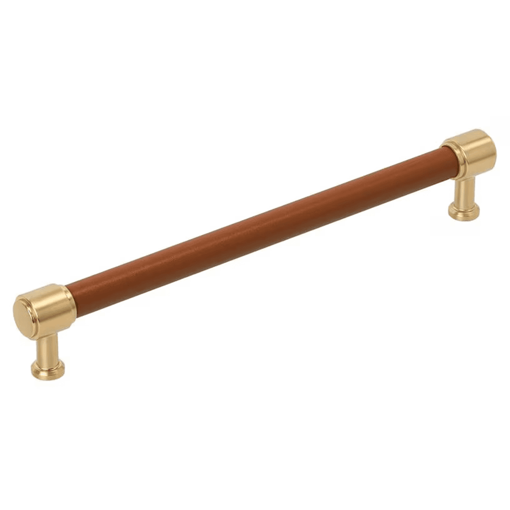 305mm Fairlane Appliance Pull, Cognac Leather/Champagne Bronze Main - Image