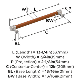 305mm Fairlane Appliance Pull, Cognac Leather/Satin Nickel Alt 1 - Image