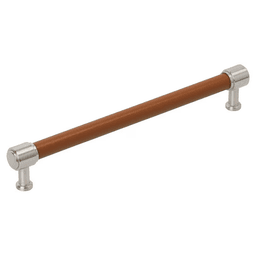 305mm Fairlane Appliance Pull, Cognac Leather/Satin Nickel Main - Image