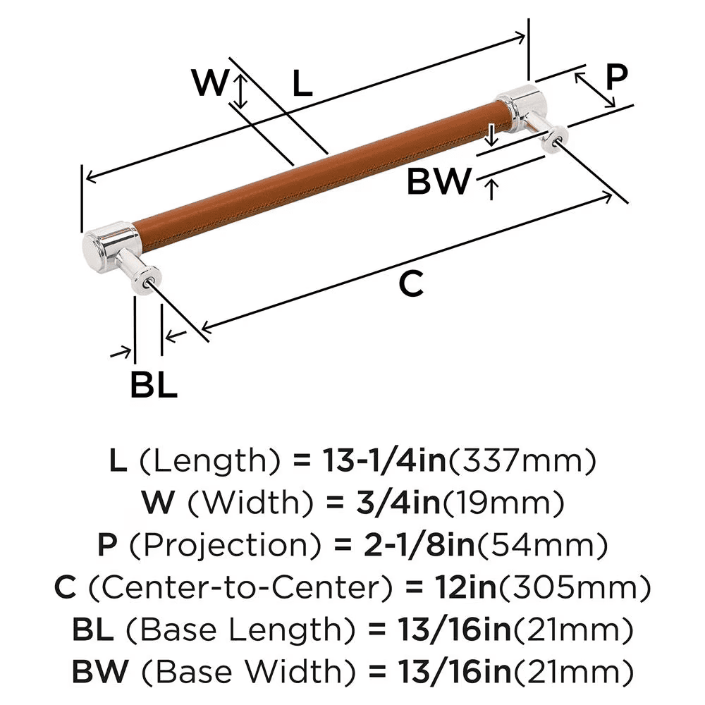 305mm Fairlane Appliance Pull, Cognac Leather/Polished Nickel Alt 1 - Image