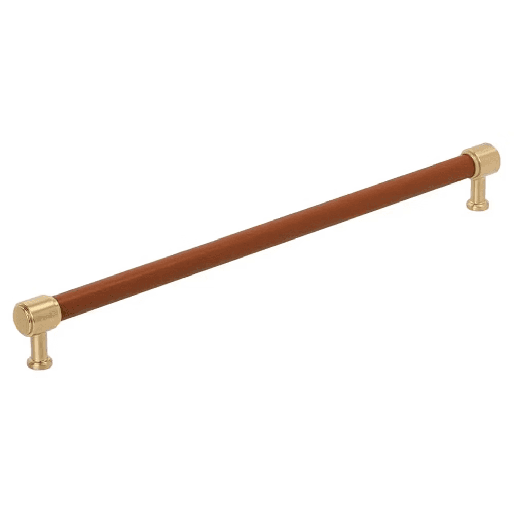 457mm Fairlane Appliance Pull, Cognac Leather/Champagne Bronze Main - Image
