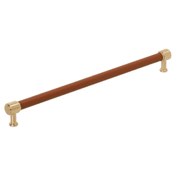 457mm Fairlane Appliance Pull, Cognac Leather/Champagne Bronze Main - Image
