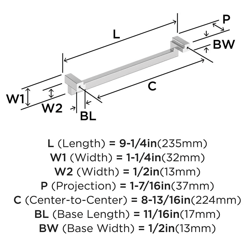 8-13/16" Rockhurst Cabinet Pull, Polished Chrome Alt 1 - Image