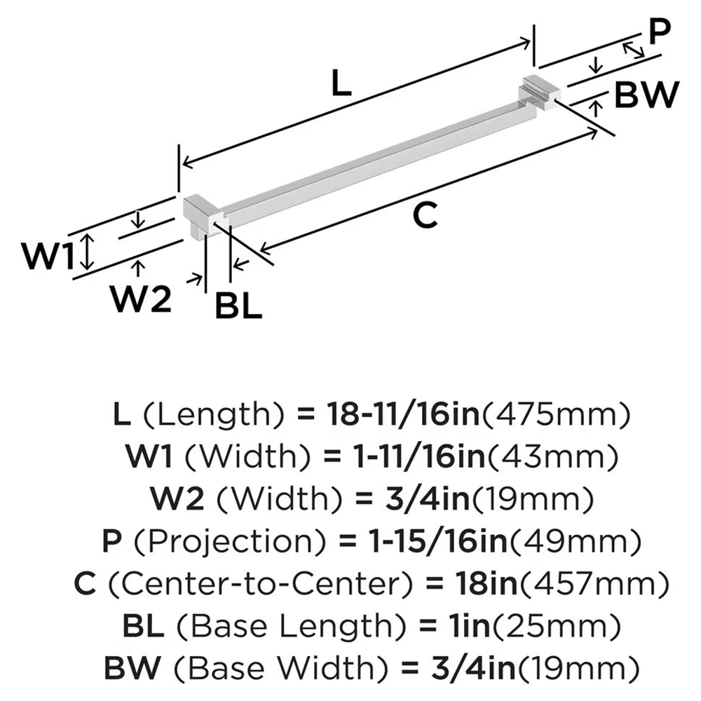18" Rockhurst Appliance Pull, Polished Chrome Alt 1 - Image