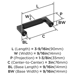 76mm Balata Cabinet Pull, Matte Black Alt 1 - Image