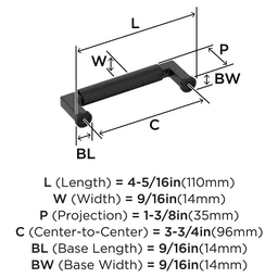 96mm Balata Cabinet Pull, Matte Black Alt 1 - Image
