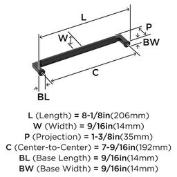 192mm Balata Cabinet Pull, Matte Black Alt 1 - Image
