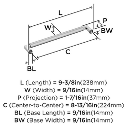224mm Balata Cabinet Pull, Polished Chrome Alt 1 - Image