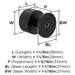 1-1/8" Balata Cabinet Knob, Matte Black Alt 1 - Image