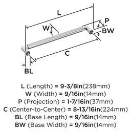 224mm Ballard Cabinet Pull, Polished Chrome Alt 1 - Image