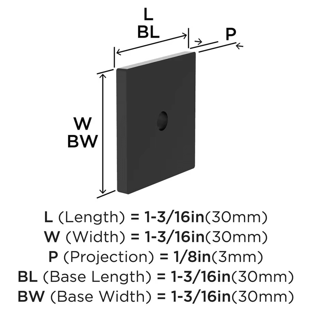 30mm Ladera Square Cabinet Knob Backplate, Matte Black Alt 1 - Image