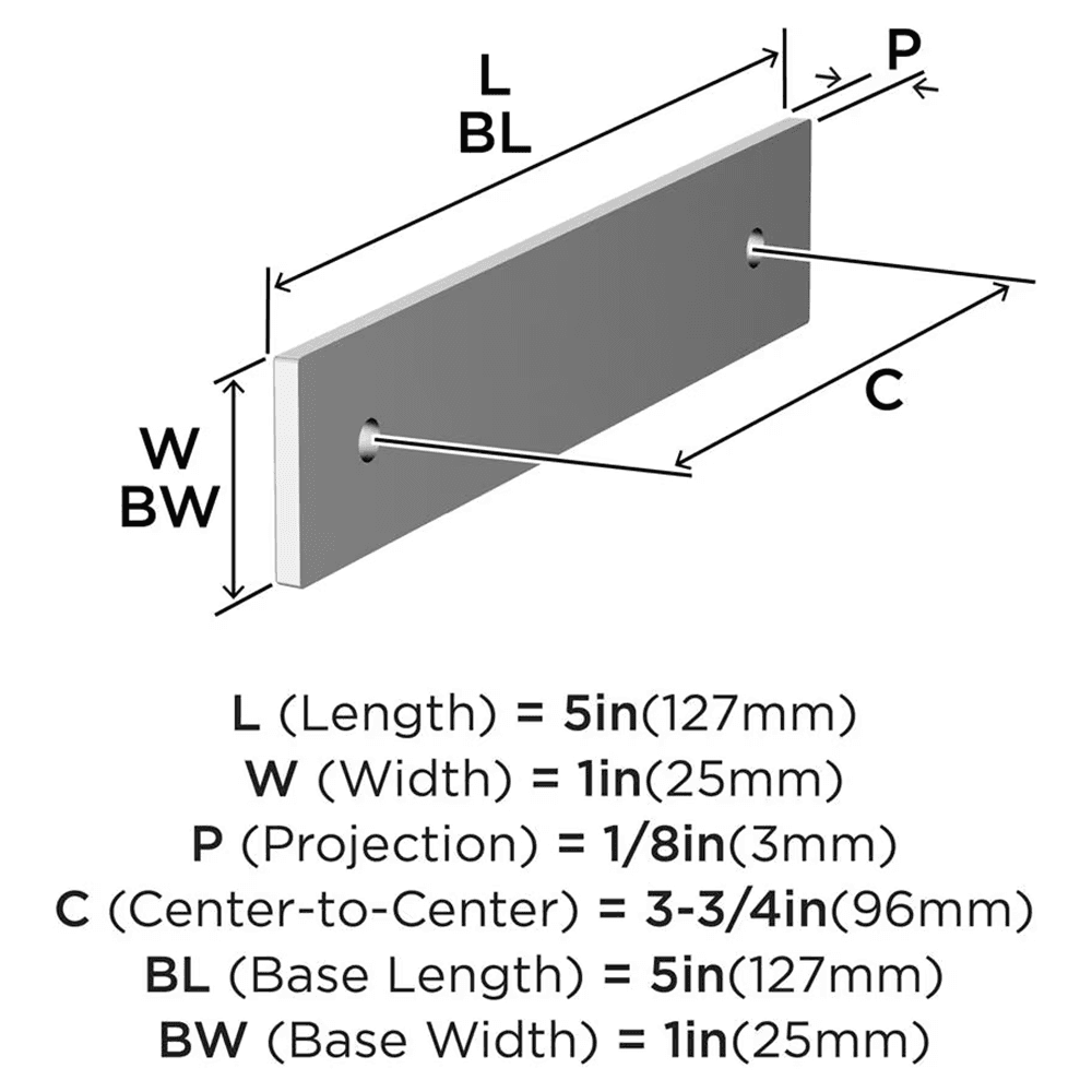 96mm Ladera Rectangle Cabinet Pull Backplate, Polished Chrome Alt 1 - Image