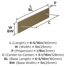 128mm Ladera Rectangle Cabinet Pull Backplate, Golden Champagne Alt 1 - Image