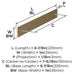 192mm Ladera Rectangle Cabinet Pull Backplate, Golden Champagne Alt 1 - Image