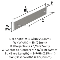 192mm Ladera Rectangle Cabinet Pull Backplate, Satin Nickel Alt 1 - Image