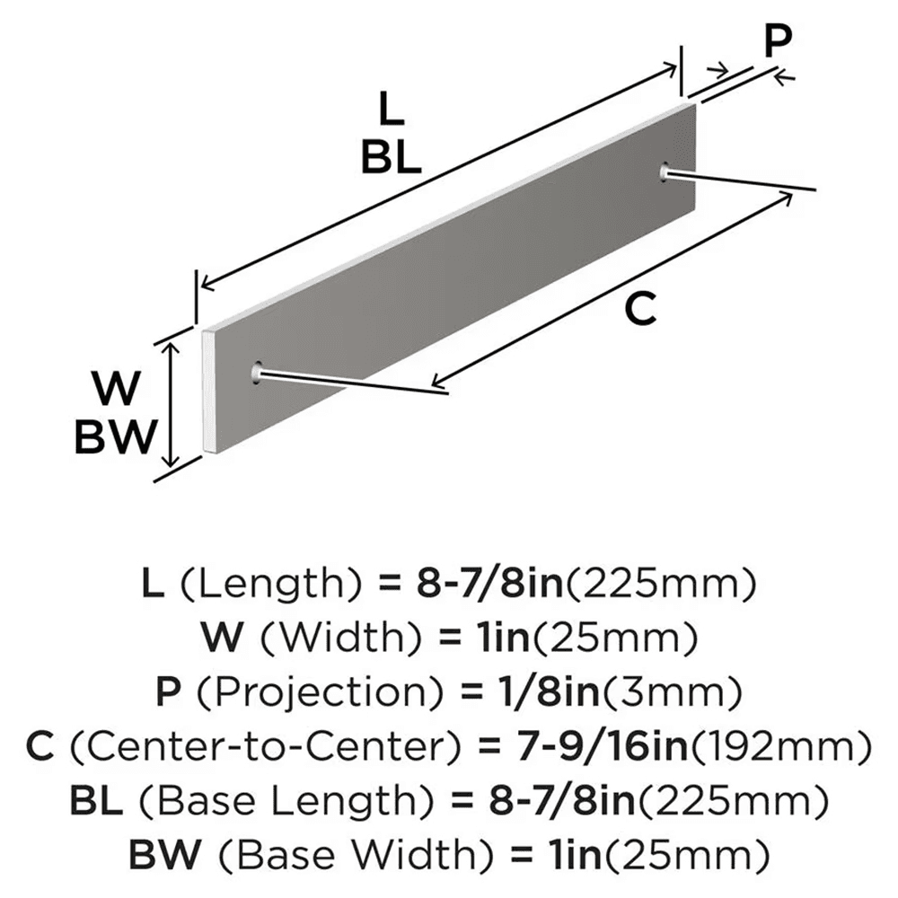 192mm Ladera Rectangle Cabinet Pull Backplate, Polished Nickel Alt 1 - Image