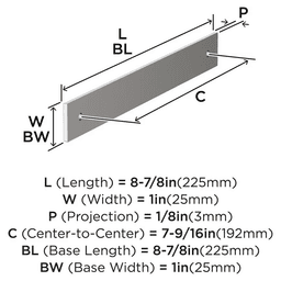192mm Ladera Rectangle Cabinet Pull Backplate, Polished Nickel Alt 1 - Image