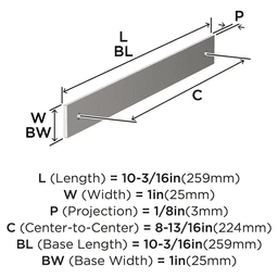 224mm Ladera Rectangle Cabinet Pull Backplate, Polished Nickel Alt 1 - Image