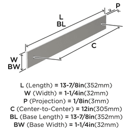305mm Ladera Rectangle Appliance Pull Backplate, Satin Nickel Alt 1 - Image