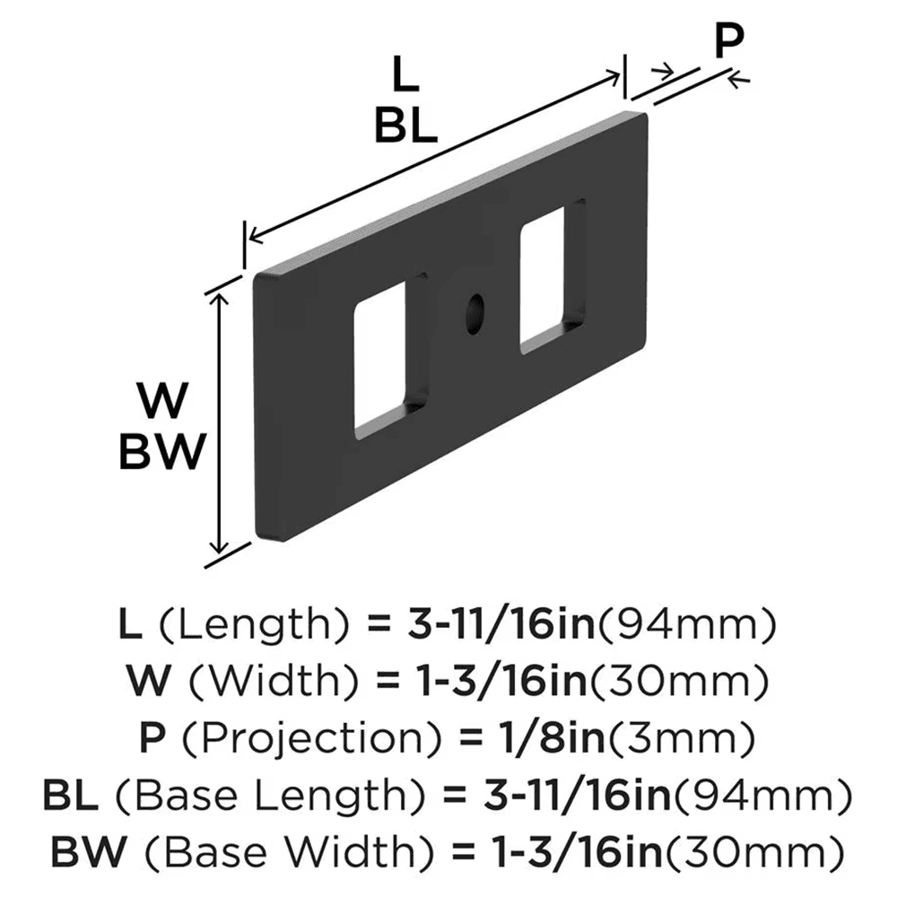 94mm Medora Rectangle Cabinet Knob Backplate, Matte Black Alt 1 - Image