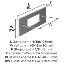 76mm Medora Rectangle Cabinet Pull Backplate, Polished Chrome Alt 1 - Image