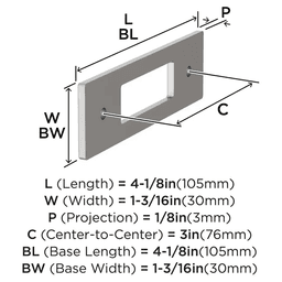 76mm Medora Rectangle Cabinet Pull Backplate, Satin Nickel Alt 1 - Image