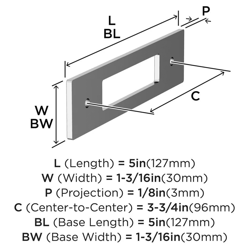 96mm Medora Rectangle Cabinet Pull Backplate, Polished Chrome Alt 1 - Image