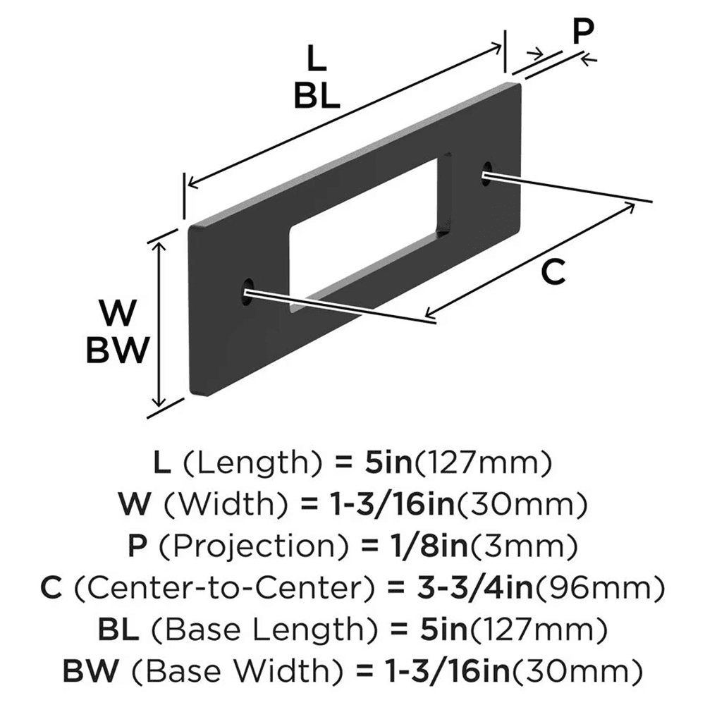 96mm Medora Rectangle Cabinet Pull Backplate, Matte Black Alt 1 - Image